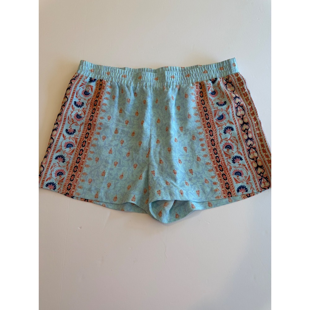 BCBG MAXAZRIA Blue Paisley Floral Print Elastic Waist Shorts Size M Boho Resort‎